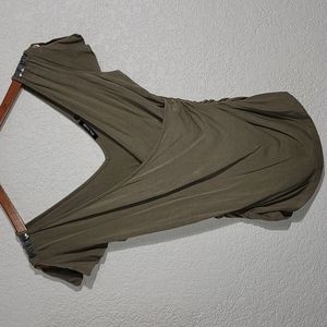 Daisy Fuentes Olive Green Short Sleeve V Neck Wrap Around Top Sz. S
